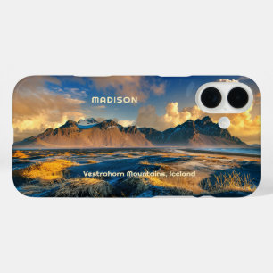 Funda iPhone 16 Plus Texto personalizado Montañas Vestrahorn, Islandia