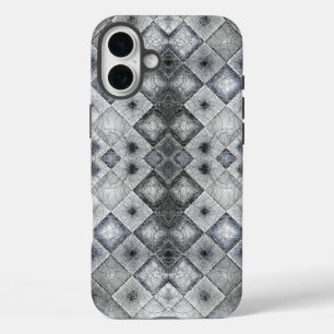 Funda iPhone 16 Plus Textura de celosía abstracta geométrica plateada y