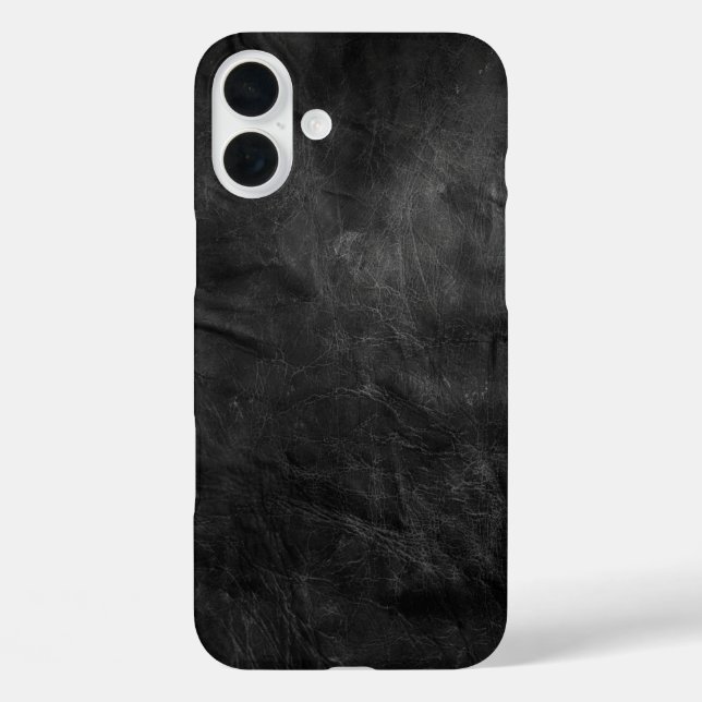 Funda iPhone 16 Plus Textura de cuero negro desechada (Reverso )