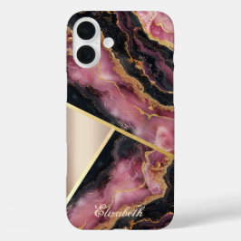 Funda iPhone 16 Plus Textura de mármol de Borgoña, Geométrico