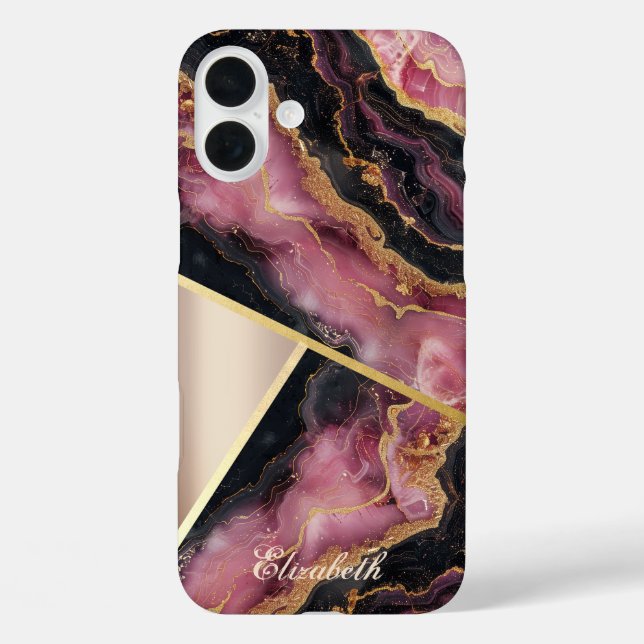 Funda iPhone 16 Plus Textura de mármol de Borgoña, Geométrico (Reverso )