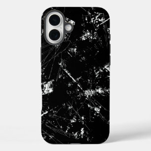 Funda iPhone 16 Plus Textura de rasguño abstracta moderna en blanco y n