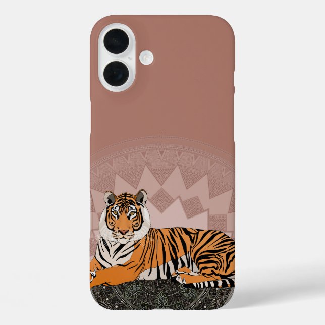Funda iPhone 16 Plus tigre de bengala mandala rosa cobre (Reverso )