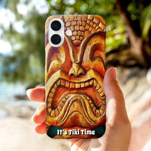 Funda iPhone 16 Plus Tiki Time Hawaii Fun Retro Face Face (Subido por el creador)