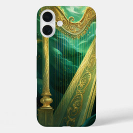 FUNDA iPhone 16 PLUS TINTES DE VERDE Y AMARILLO ARPAS CÉLTICAS IRLANDES