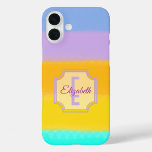 Funda iPhone 16 Plus Tiras de arcoiris Pastel Letra inicial Monograma