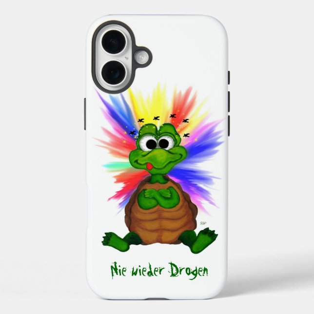 Funda iPhone 16 Plus Tortuga pequeña, ¡nunca más drogas! (Reverso )
