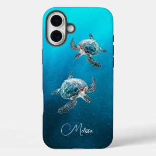 Funda iPhone 16 Plus Tortuga turquesa brillante   Costera