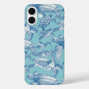 Funda iPhone 16 Plus tortugas de mar azul cobalto