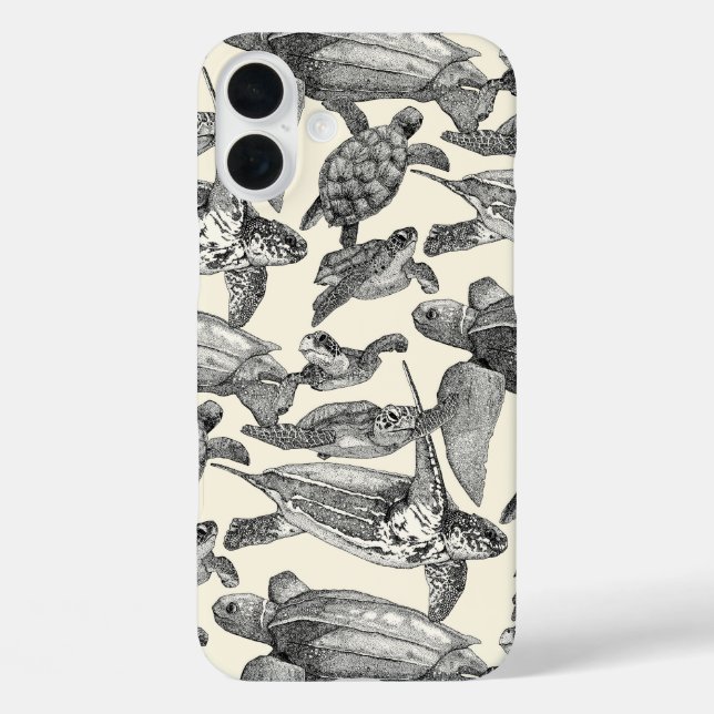 Funda iPhone 16 Plus tortugas de mar perlas negras (Reverso )