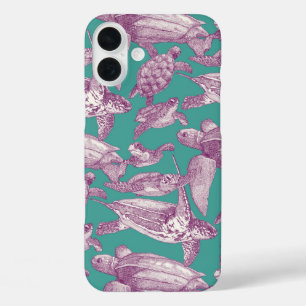Funda iPhone 16 Plus tortugas de mar turquesa violeta