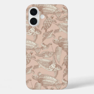 Funda iPhone 16 Plus tortugas marinas mocha mousse crema tan