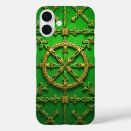 FUNDA iPhone 16 PLUS TRÉBOLES CÉLTICOS IRLANDESES VERDES Y DORADOS