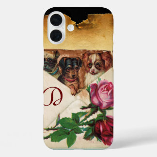 FUNDA iPhone 16 PLUS TRES DOGGIES CON ROSAS MONOGRAMA