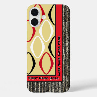 Funda iPhone 16 Plus Tribal Retro en Custaza, Rojo, Negro (Personalizad