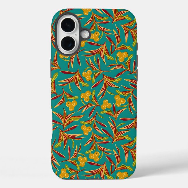 Funda iPhone 16 Plus Tropical Pattern with Red and Yellow Leaves (Reverso )