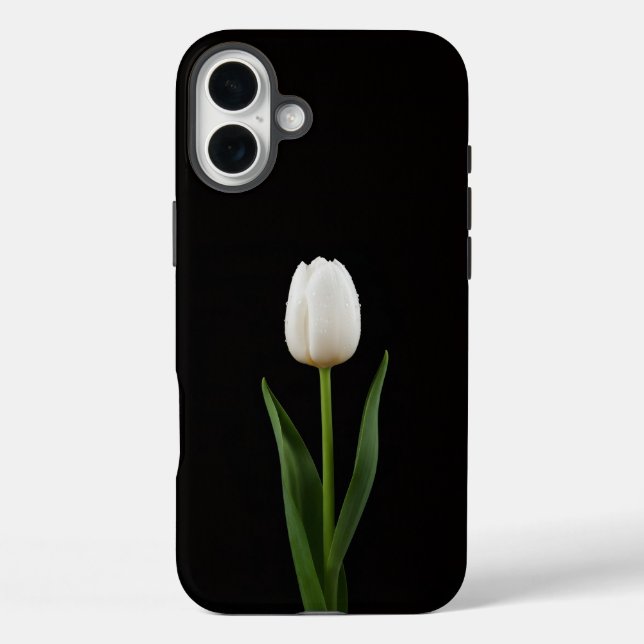 Funda iPhone 16 Plus Tulipán Blanco Perla iPhone 16 Plus Negro 4 Luxe (Reverso )