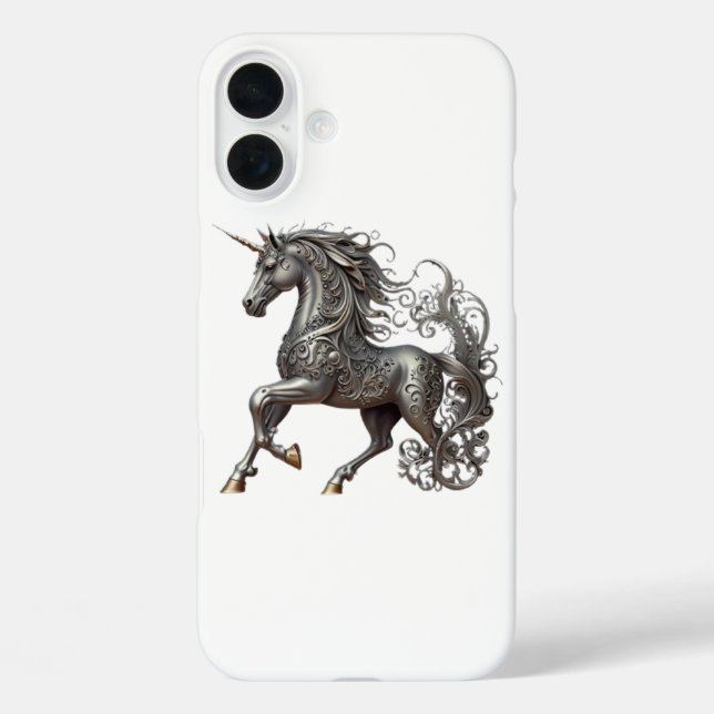 FUNDA iPhone 16 PLUS UNICORNIO DE PLATA (Reverso )