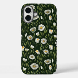 Funda iPhone 16 Plus Vibrant Daisy Pattern with Lush Green Accents