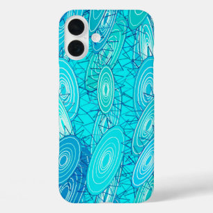 Funda iPhone 16 Plus "Vinyl Blues" abstracto - turquesa, azul, blanco