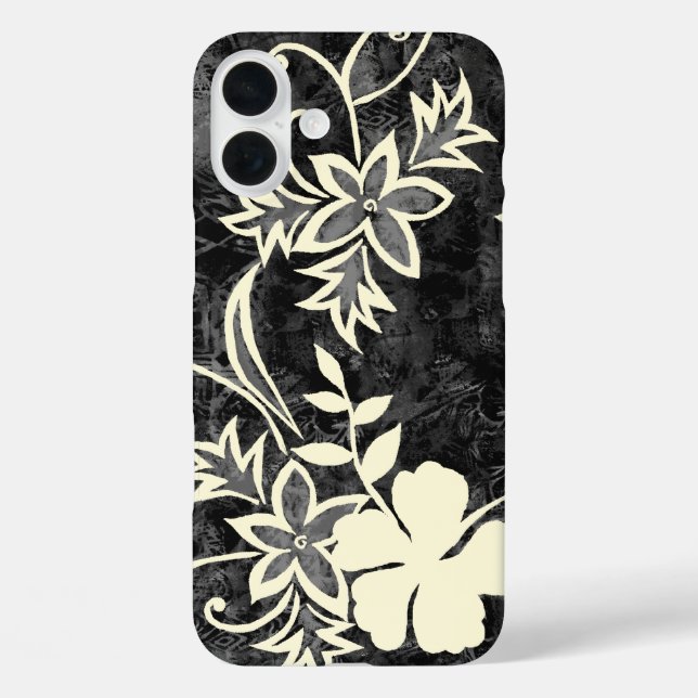 Funda iPhone 16 Plus Waimanalo Hawaiian Hibiscus Batik Black (Reverso )