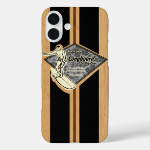 Funda iPhone 16 Plus Waimea Surfboard Hawaii Faux Wood Black