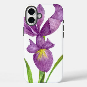 Funda iPhone 16 Plus Watercolor Púrpura Iris Arte Botánico Floral
