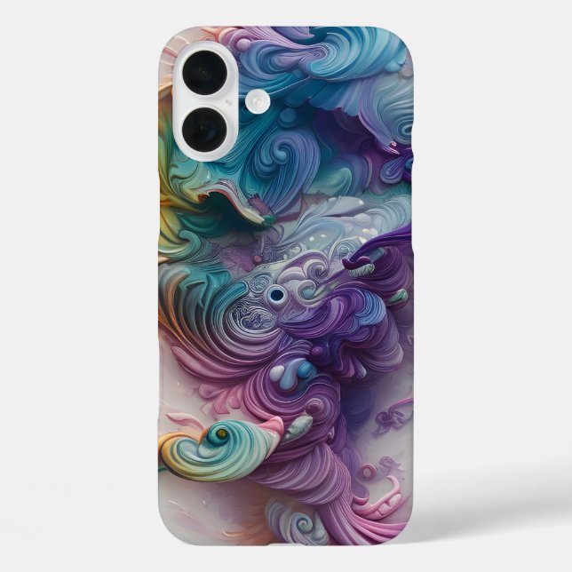 Funda iPhone 16 Plus Wavy Rainbow Pastels Arte de IA (Reverso )