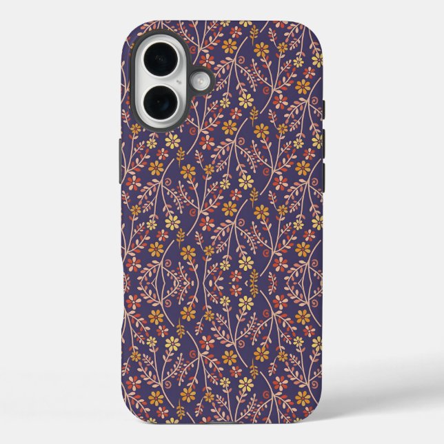 Funda iPhone 16 Plus Whimsical Floral Design with Vines on Purple Back (Reverso )