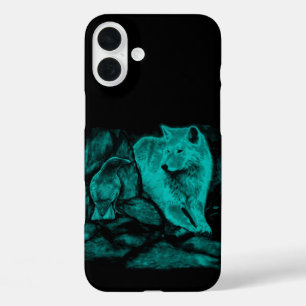 Funda iPhone 16 Plus Wolf y Raven en la noche