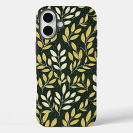 Funda iPhone 16 Plus Yellow and Cream Leafy Branches Pattern 