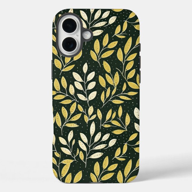 Funda iPhone 16 Plus Yellow and Cream Leafy Branches Pattern  (Reverso )