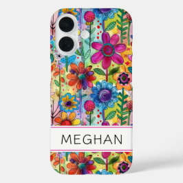 Funda iPhone 16 Poder Floral Retro Groovy Personalizado