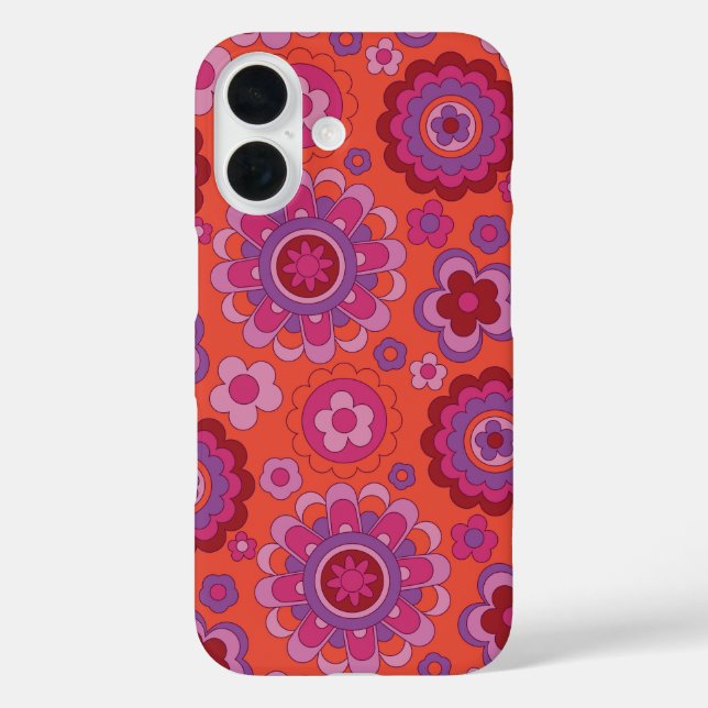 Funda iPhone 16 Poder psicodélico de las flores retro (Reverso )