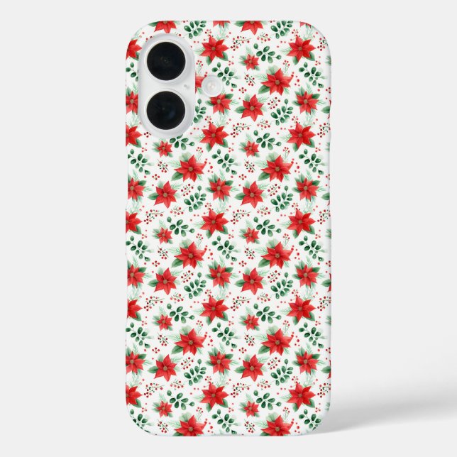 Funda iPhone 16 Poinsettia botánica de acuarela minimalista (Reverso )
