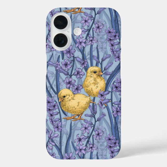 Funda iPhone 16 Pollos e jacintos sobre el azul celeste (Reverso )