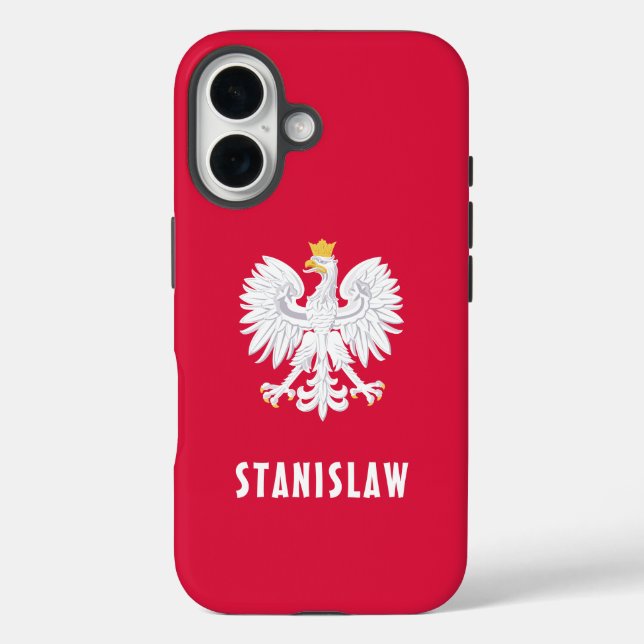 Funda iPhone 16 Polonia Nombre personalizado Polska Red Eagle Blan (Reverso )