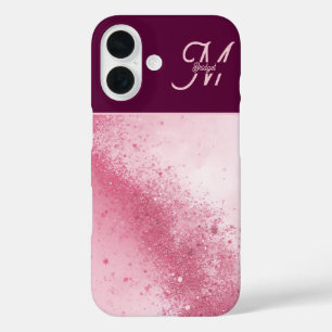 Funda iPhone 16 Polvo brillante de mármol abstracto femenino rosa 