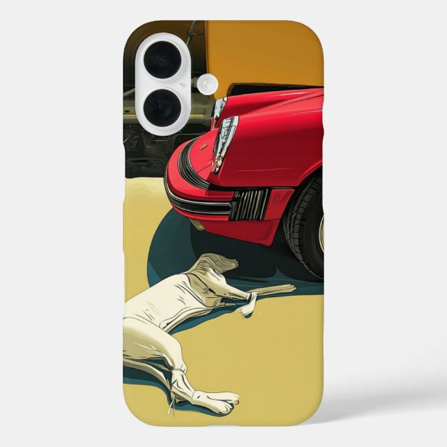 Funda iPhone 16 Porsche y perro (Reverso )