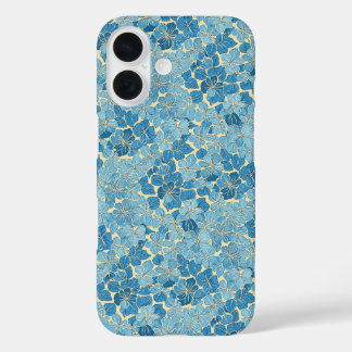 Funda iPhone 16 Portada con patrón de flores vintage cerúleo