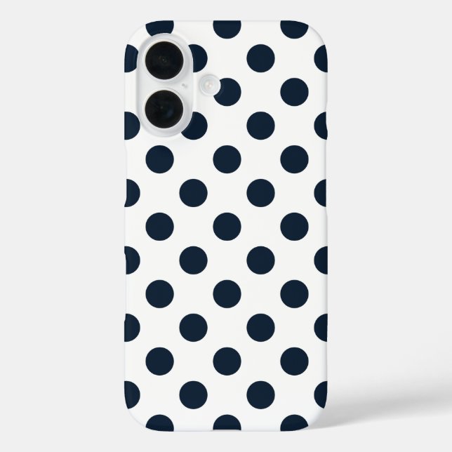 Funda iPhone 16 Pos de polka azul marino oscuro (Reverso )