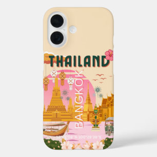 Funda iPhone 16 Póster de viaje retro vintage Bangkok Tailandia