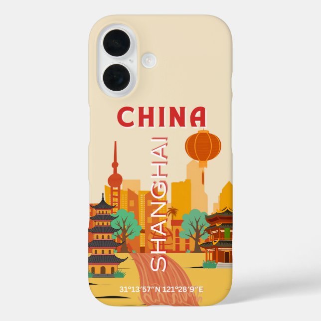 Funda iPhone 16 Póster Retro de Viajes a Shanghai China (Reverso )