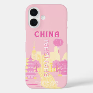 Funda iPhone 16 Póster Rosa de Viajes a Shanghai China
