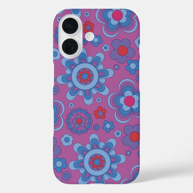 Funda iPhone 16 Potencia de flor retro con tonos Guay (Reverso )