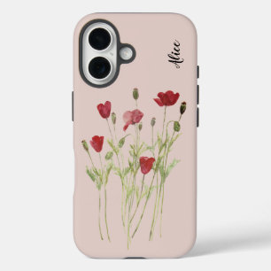 Funda iPhone 16 Pradera de verano de amapolas rojas, flores silves