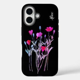 Funda iPhone 16 Pradera de verano de amapolas rojas, flores silves