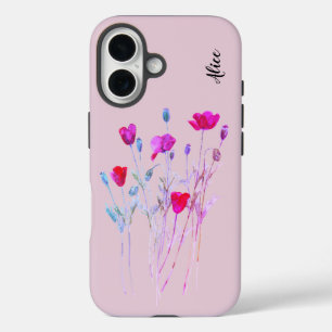 Funda iPhone 16 Pradera de verano de amapolas rojas, flores silves