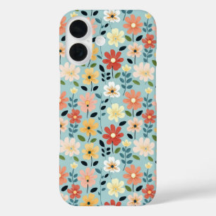 Funda iPhone 16 Prado de flores silvestres brillantes dibujados a