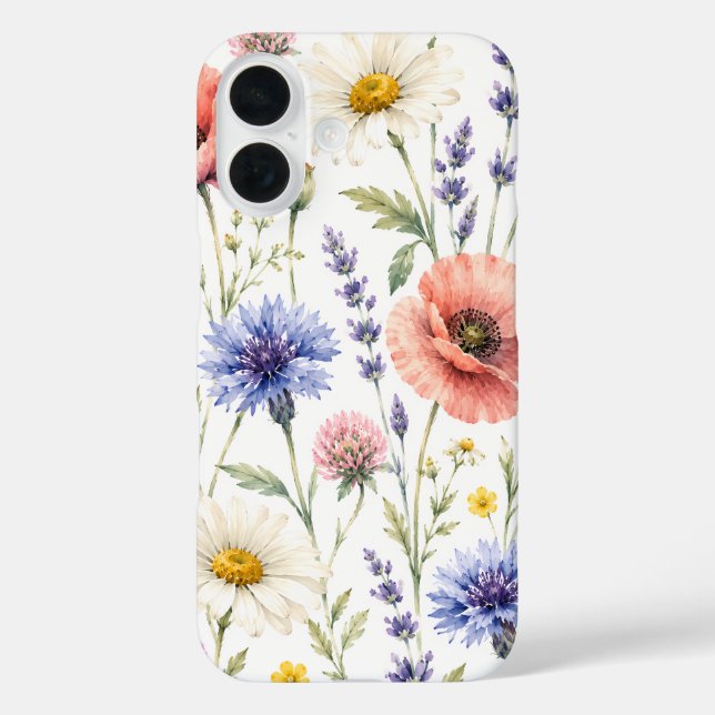 Funda iPhone 16 Prado Floral de Flores Silvestres Acuarela (Reverso )